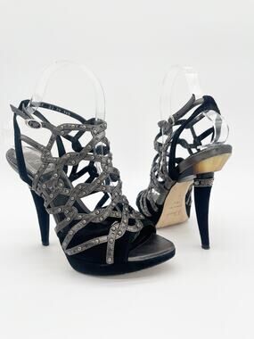 Dior Fall 2009 Runway Galliano Gunmetal Black Studded Caged Sandals EU 36.5